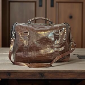 Bath & Body Works Brown Carry On Travel Bag Large Croc Embossed Faux Leather